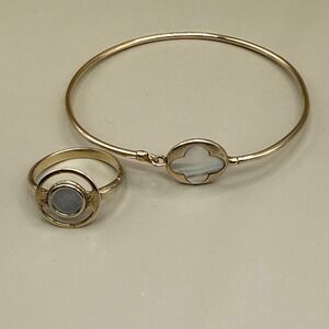 Dyadema Italy 835 Silver Vermeil MOP Bracelet & Ring Set Vintage 70s 80s‎